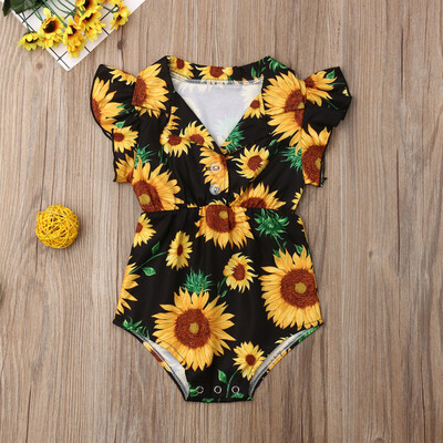 

Newborn Infant Baby Girls Sleeveless Ruffled Sunflower Print Romper Bodysuit