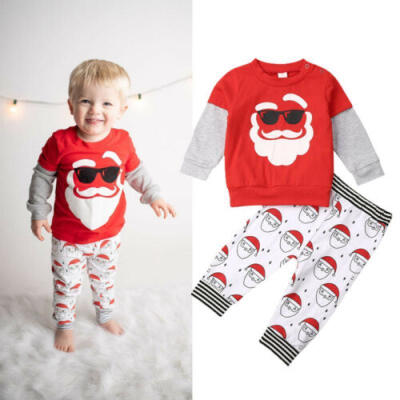 

US Toddler Baby Boys Girls Christmas Clothes Santa Claus Tops Pants Outfit Set