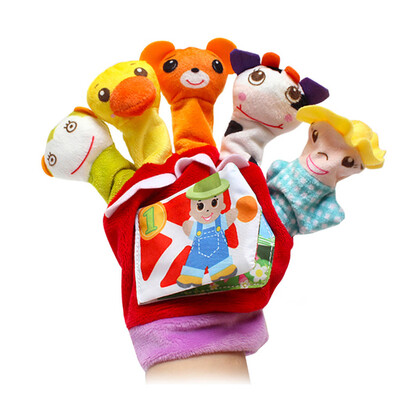 

Tailored Cartoon Animal Finger Doll Gloves Soft Plush Couple Gloves Baby Rattle Toy