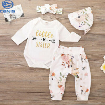 

4Pcs Newborn Infant Baby Girl Outfits Clothes Set Romper BodysuitPants Leggings