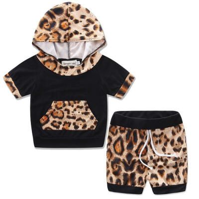 

Newborn Toddler Kids Baby Boys Girls 2Pcs Leopard T-shirtShorts outfits set 0-24M