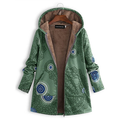 

Women Winter Warm Fleece Lined Hooded Jacket Parka Floral Coat Jacket Outwear