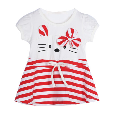 

Kids Children Girls Short Sleeve Cartoon Dress Striped Casual Dress Outfit