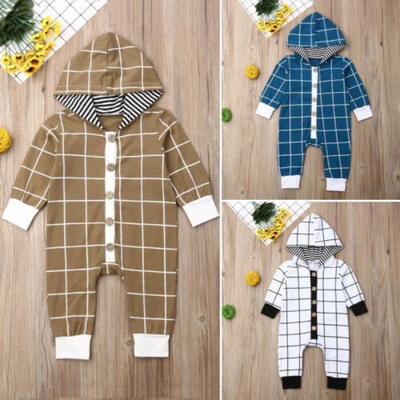 

US Newborn Baby Boy Clothes Long Sleeve Hooded Romper Jumpsuit One-Pieces Outfit