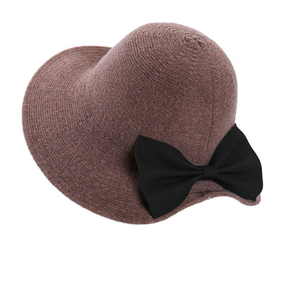 

British fisherman hat bow wool hat tide autumn&winter wool hat ladies dome basin hat spring warm knit hat
