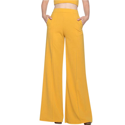 

Womens High Waist Fashion Solid Loose Wide Long Trousers Flowing Palazzo Pants