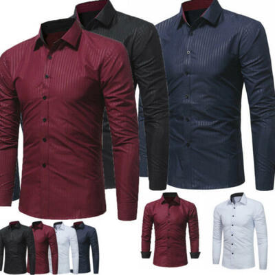 

Mens Luxury Shirt Slim Business Formal Fit Dress Shirts Casual Long Sleeve Tops