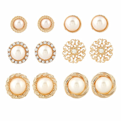 

EK195 New Fashion Gold Silver Color Ball Crystal Heart Pearl Stud Earrings For Women Vintage Leaf Earring Set Boho Punk earring