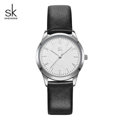 

2019 Shengke Leather Couple Watches Black White Women Men Simple Fashion Lovers Quartz Wristwatches Montre Femme Montre Homme