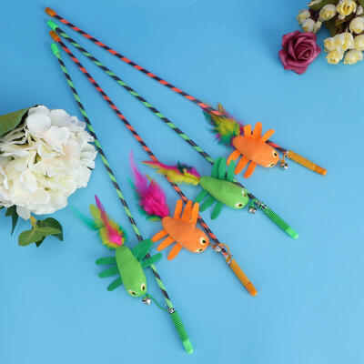 

Greensen 4Pcs Plastic Kitten Pet Cat Teaser Interactive Dangler Rod Stick with Bell&Feather Toy