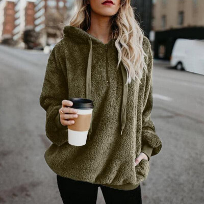 

Fashion Women Oversized Warm Fluffy Hoodies Fleeces Solid Color Long Sleeve Pullover Tops Outerwear Sweatshirt