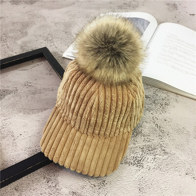 

Hat Women autumn&winter Korean fashion wool ball baseball hat fashion student Hat Winter thickening lovely Street cap