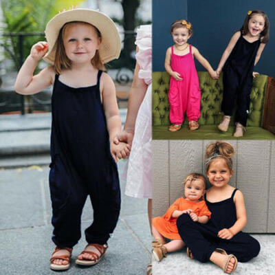 

0-24M Toddler Baby Girl Boy Summer Solid Strap Romper Long Pants Outfits Clothes