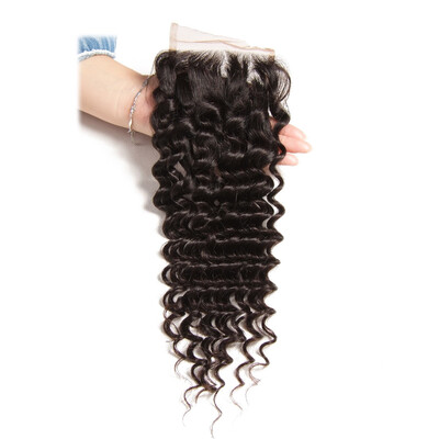 

UNice Pre-plucked Closure Peruvian Deep Wave Human Hair 4x4