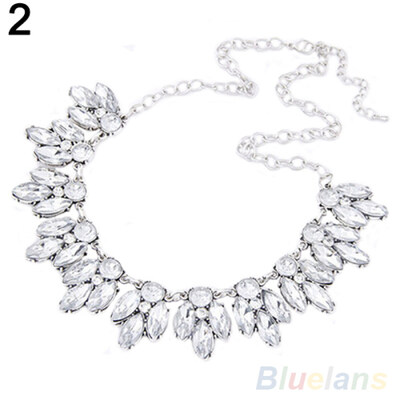 

Luxury Women Shiny Rhinestone Inlaid Pendant Bib Necklace Chain Party Jewelry
