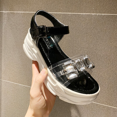 

European station 2019 summer new water-drill sandal belt buckle platform shoes high-bottom transparent fashionable womens sho