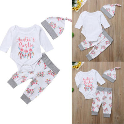 

Newborn Baby Girls 3pcs Outfit Set Aunties Bestie Romper Floral Pants Set