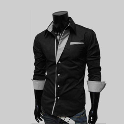 

Spring Mens Shirts Long Sleeve Business Casual Stitching Shirt High Quality