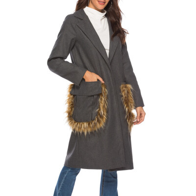 

Toponeto Womens Winter Cashmere Faux Fur Coat Big Pocket Overcoat Outwear