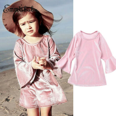 

2019 Toddler Kids Baby Girls Velvet Dresses Party Pageant Wedding Dresses