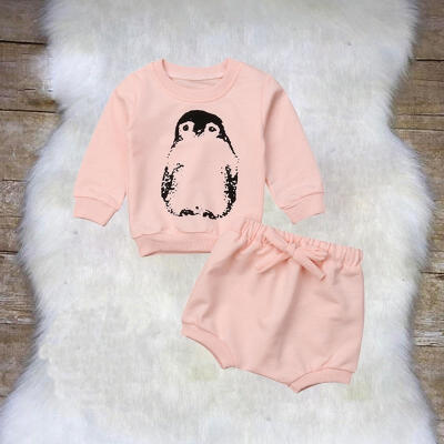

2Pcs Newborn Kids Baby Girl Boy Penguin Sweater T-shirtPants Outfits Clothes
