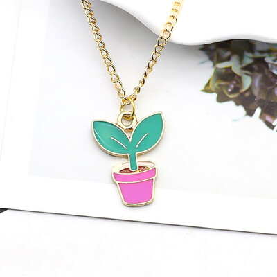 

Plant Necklace Enamel Cartoon Colorful Potted Peach Heart Rainbow Necklace Creative Color Drip Oil Ornaments Lovely Girl Gift