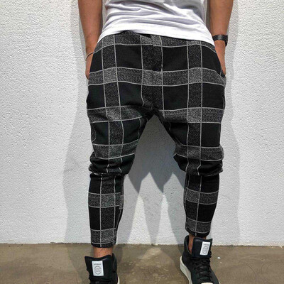 

2019 Men&39S Square Plaid Print Casual Loose Pants Gradient Fashion Harem Trousers Male