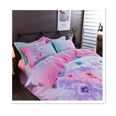 

2018 cotton bed four-piece bed sheet neon flower dance pink