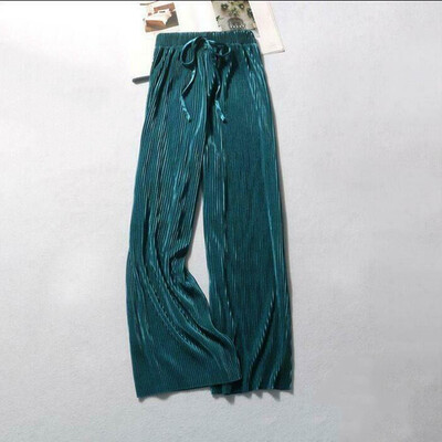 

Women Ice Silk Wide Leg Pants High Waist Loose Vertical Straight Leg Trousers