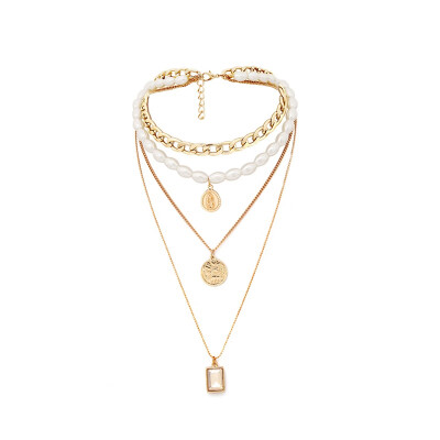 

wave money decoration personality creative exaggeration multi-element vintage multi-layer pearl clavicle Woman necklace
