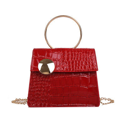 

Stone Pattern Patent Leather Messenger Bag Women Vintage Chain Crossbody Bags Designer Handbag With Metal Handle T2G