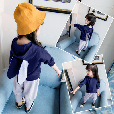 

Toddler Baby Long Sleeve Solid Rabbit Ears Hooded Tops CoatPants Set Outfits