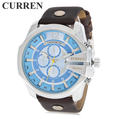 

Curren 8176 Men Quartz Watch with Date Display Leather Band Decorative Sub-dials