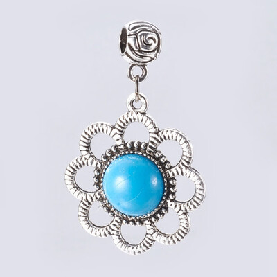 

Tibetan Style Alloy European Dangle Beads with Resin Imitation Cat Eye Flower Antique Silver 45mm Pendant 315x28x5mm