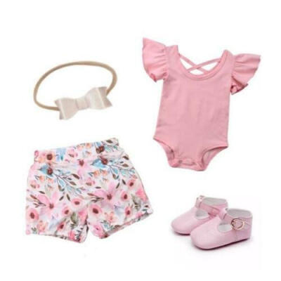 

US Newborn Baby Girl RomperFloral Shorts Pants Cotton Outfits Clothes Set 0-24M