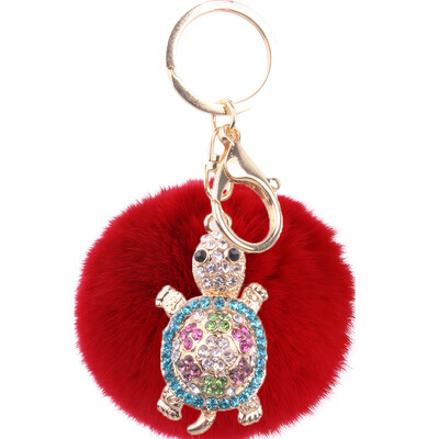 

Rex rabbit hair keychain inlaid colored diamonds turtle three-dimensional graphics girls creative bags exquisite pendant