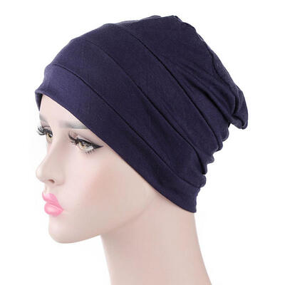 

Solid Color Men Women Pleated Cotton Beanie Cap Hair Loss Sleeping Chemo Hat