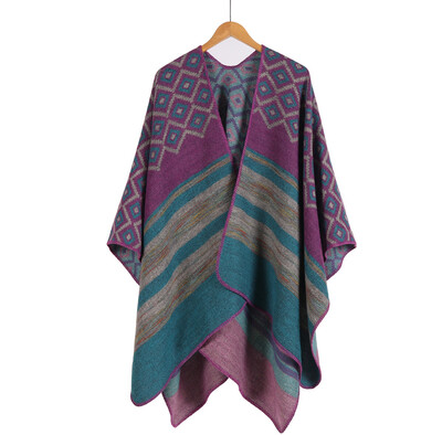 

Womens new big diamond color strip shawl high-end womens double-sided wear out travel cloak WISH hot sale