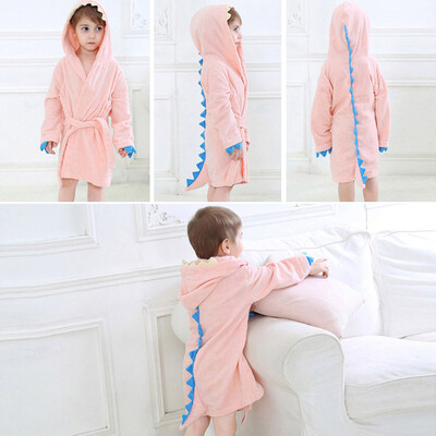 

Baby Boys Girls Kids Bathrobe Cartoon Dinosaur Hooded Towel Pajamas Clothes