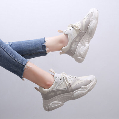 

Black sneakers Female summer breathable panda Baitao thick-soled student ins Daddy Shoe Tide