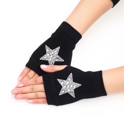 

New Fashion Unisex Winter Warm Knitted Crochet Gloves Black Pattern Series Long Fingerless Arm Warmers Gloves