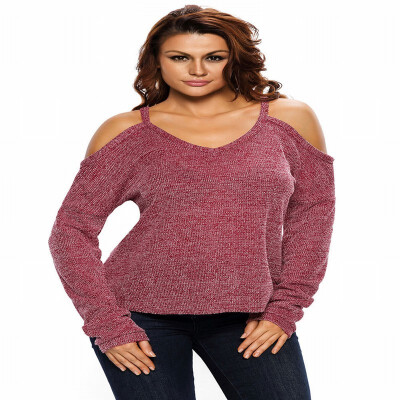 

Round neck long sleeve knit sweater hollow T-shirt casual top