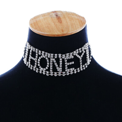 

Punk Shiny Rhinestone Letter Honey Cup Chain Choker Necklace Womens Jewelry