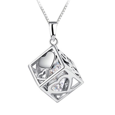 

Silver Love Hearts Cube Pendant Female Fashion Silver Jewelry Diy Necklace