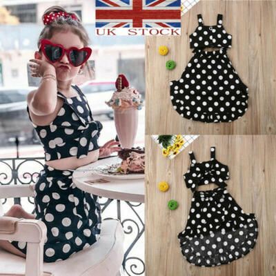 

UK STOCK Kids Baby Girls Dot Dress Summer Dress Braces Skirt DressTops Outfits