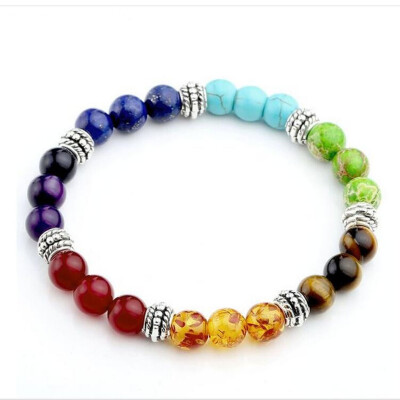 

8mm Agate Amber Lapis Chakra Energy Colorful Beads Bracelet