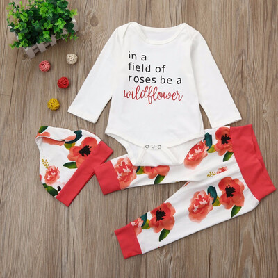 

Newborn Infant Baby Boy Girl Clothes Letter Romper TopsPants 3PCS Outfits Set