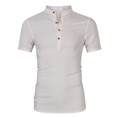 

Toponeto Mens Baggy Cotton Linen Solid Short Sleeve Button Retro T Shirts Tops Blouse