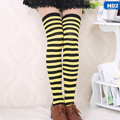 

Women Girl Sheer Striped Thigh High Stockings Plus Size Over The Knee Socks