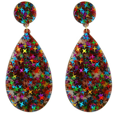 

Novelty 1Pair Exaggerated Glitter Bright Sequins Drop Leather Pendant Earrings Bohemian Shiny Pendant Earrings